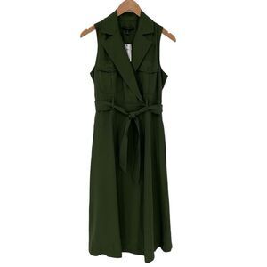 Banana Republic Factory Sleeveless Twill Wrap Maxi‎ Dress Belted Green 6 Petite